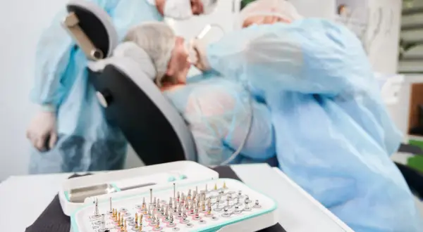 Zestaw narzędzi dentystycznych do regeneracji nerwu zębodołowego dolnego.