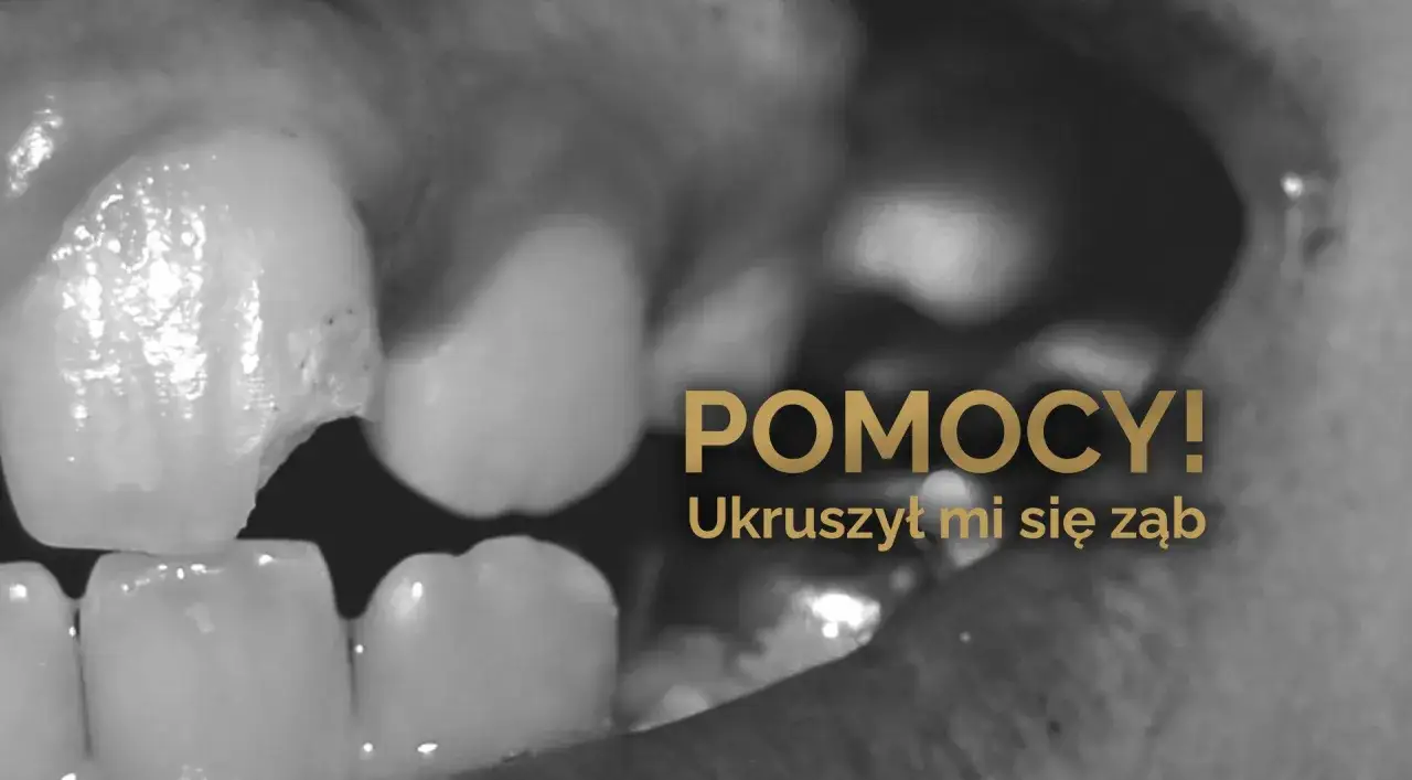 Zbliżenie na zniszczony ząb, tekst 